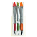 Silver Champion Plastic Ballpoint Pen & Highlighter Combo (3 Pack)